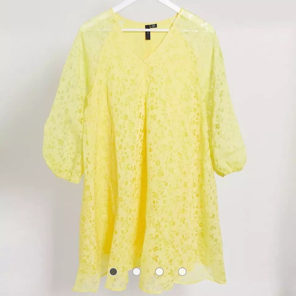 ASOS Dresses & Skirts - NWOT ASOS: YAS BRAND YELLOW MOCK DRESS W/ PUFF SLEEVES IN YELLOW FLORAL